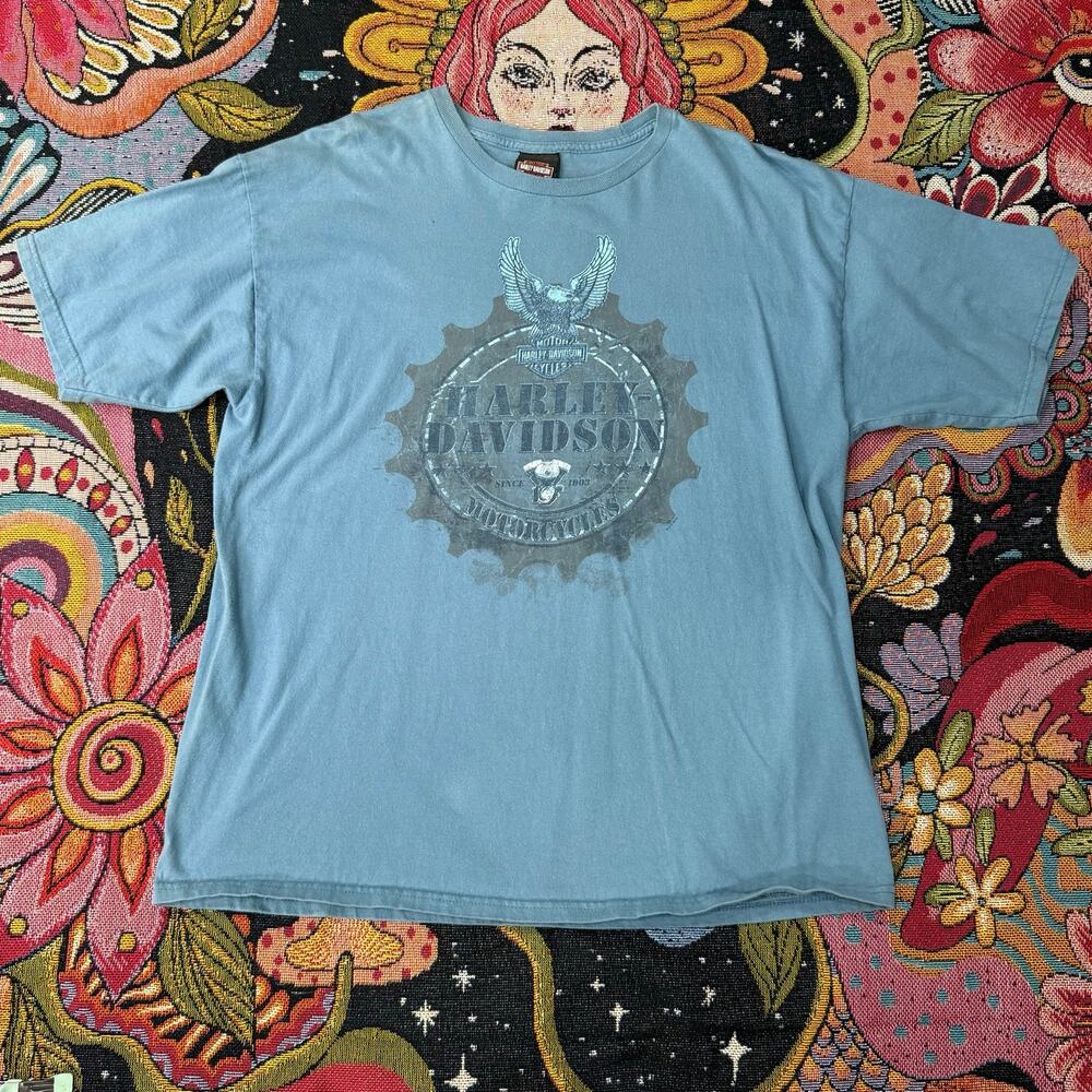Vintage Y2k Harley Davidson Dallas TX Blue Graphic T-Shirt Biker Moto Grunge XL